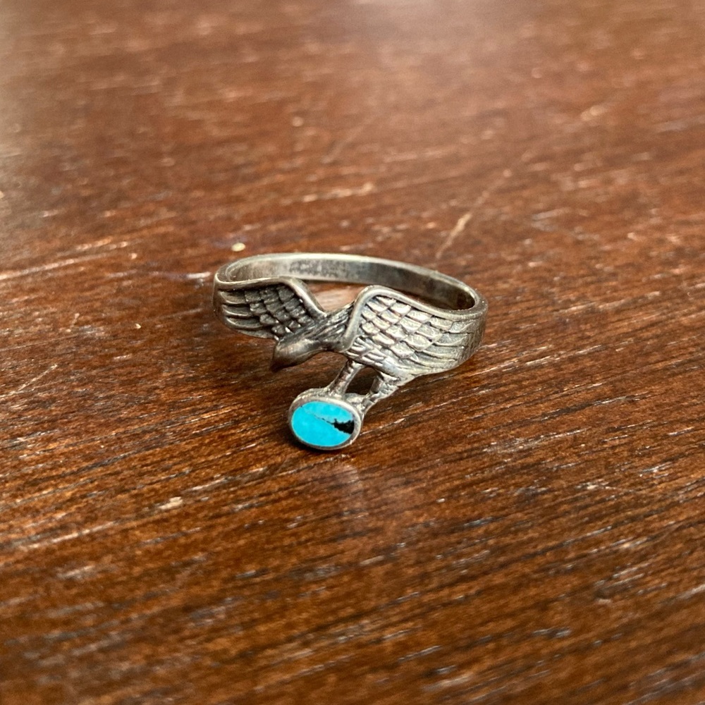 925 Sterling Silver and Turquoise Eagle Biker Ring